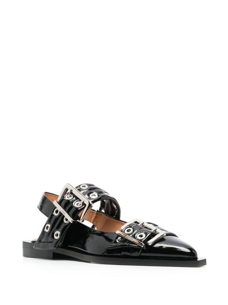 Black Buckled Leather Pumps