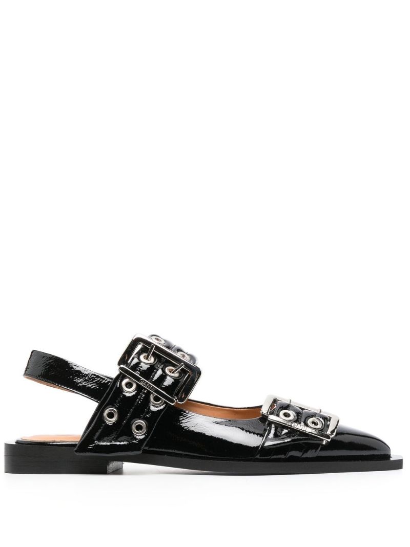 Black Buckled Leather Pumps