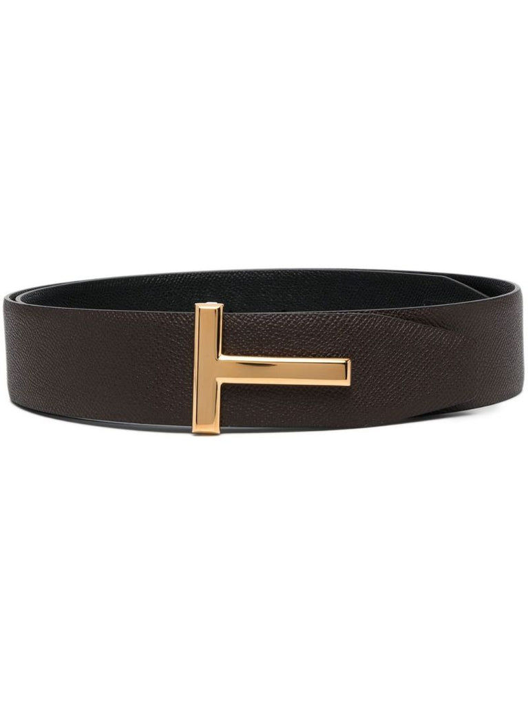 Brown T-appliquÃ_x0083_Â© Reversible Leather Belt