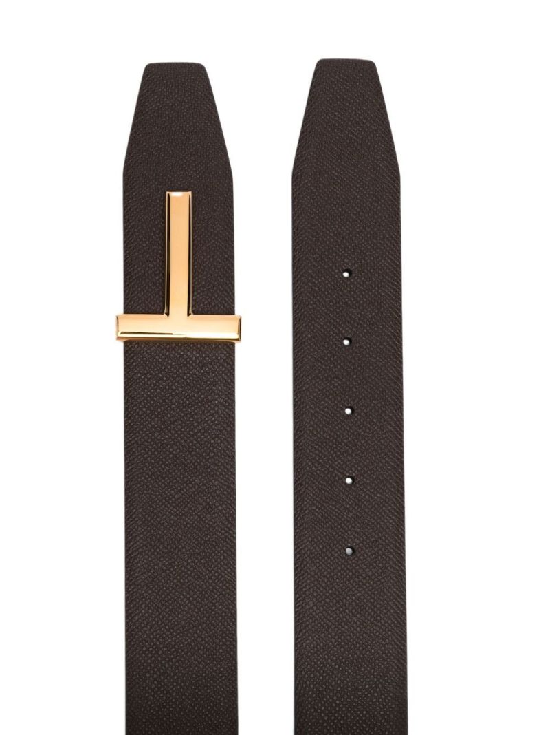 Brown T-appliquÃ_x0083_Â© Reversible Leather Belt