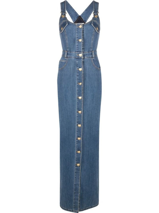 Blue Sleeveless Denim Maxi Dress