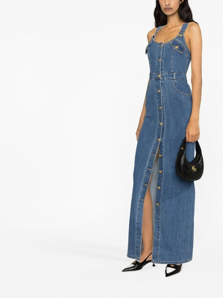 Blue Sleeveless Denim Maxi Dress