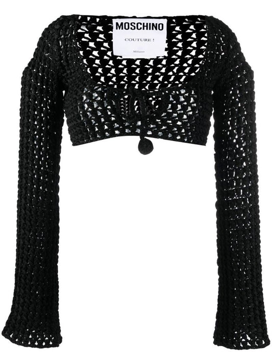 Black Open-knit Cropped Top