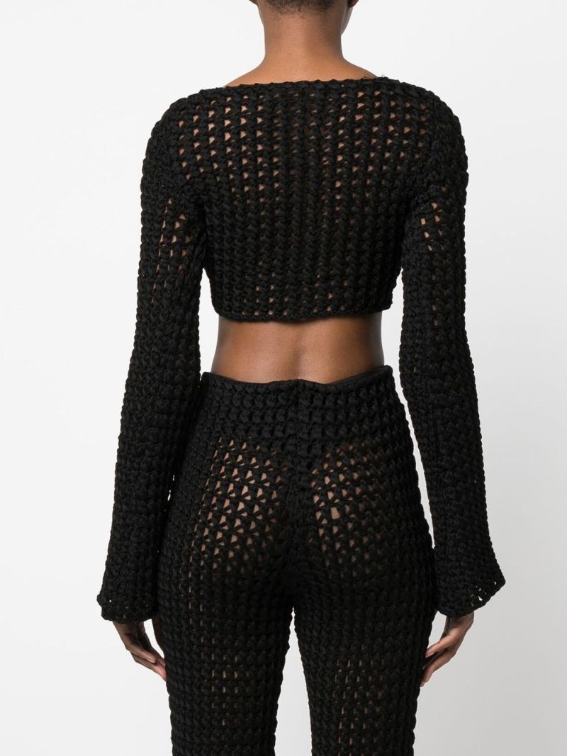 Black Open-knit Cropped Top