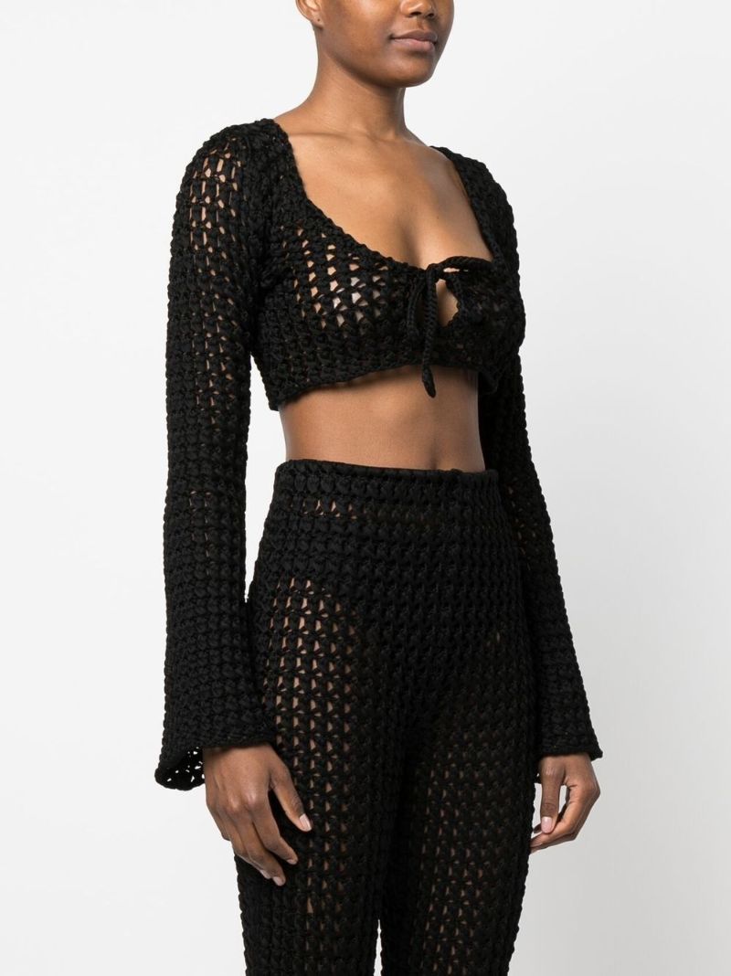 Black Open-knit Cropped Top