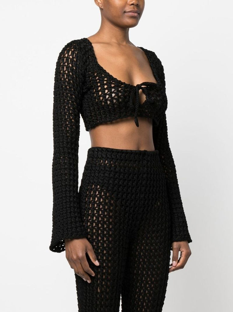 Black Open-knit Cropped Top