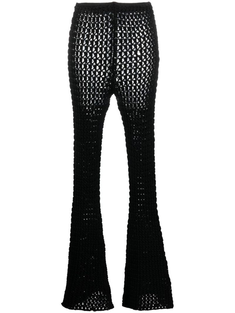 Black Crochet Knit Flared Trousers