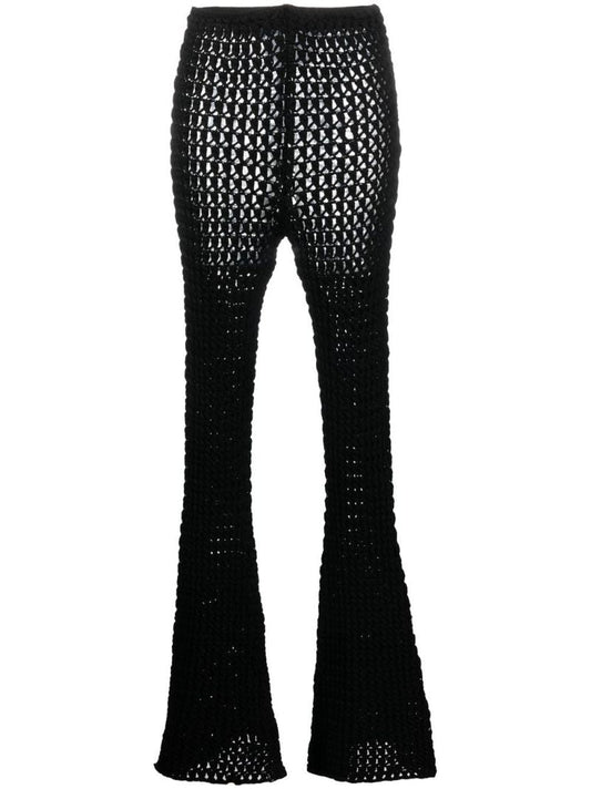 Black Crochet Knit Flared Trousers