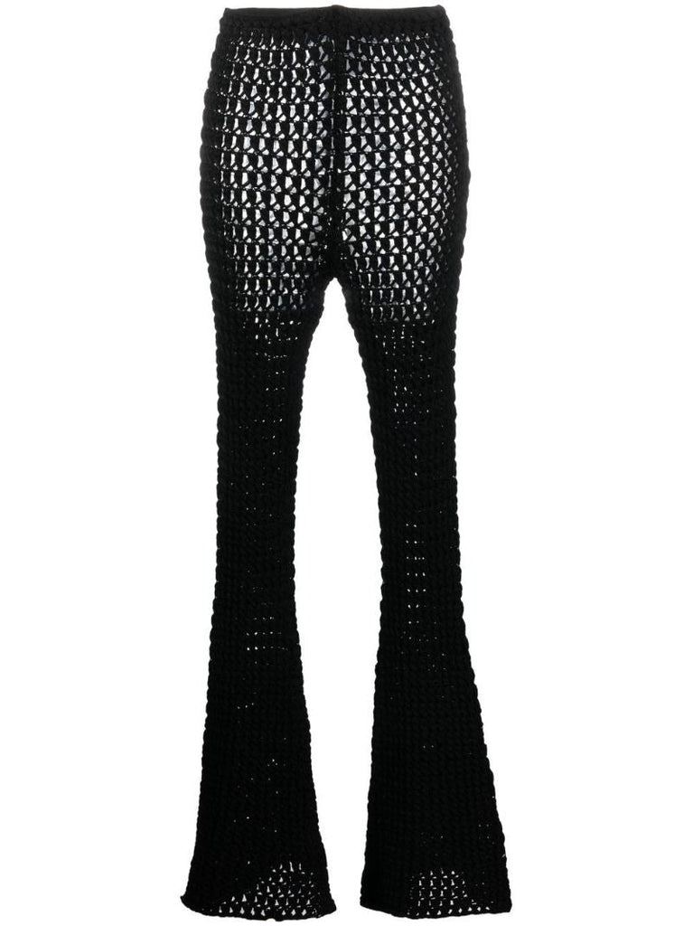Black Crochet Knit Flared Trousers