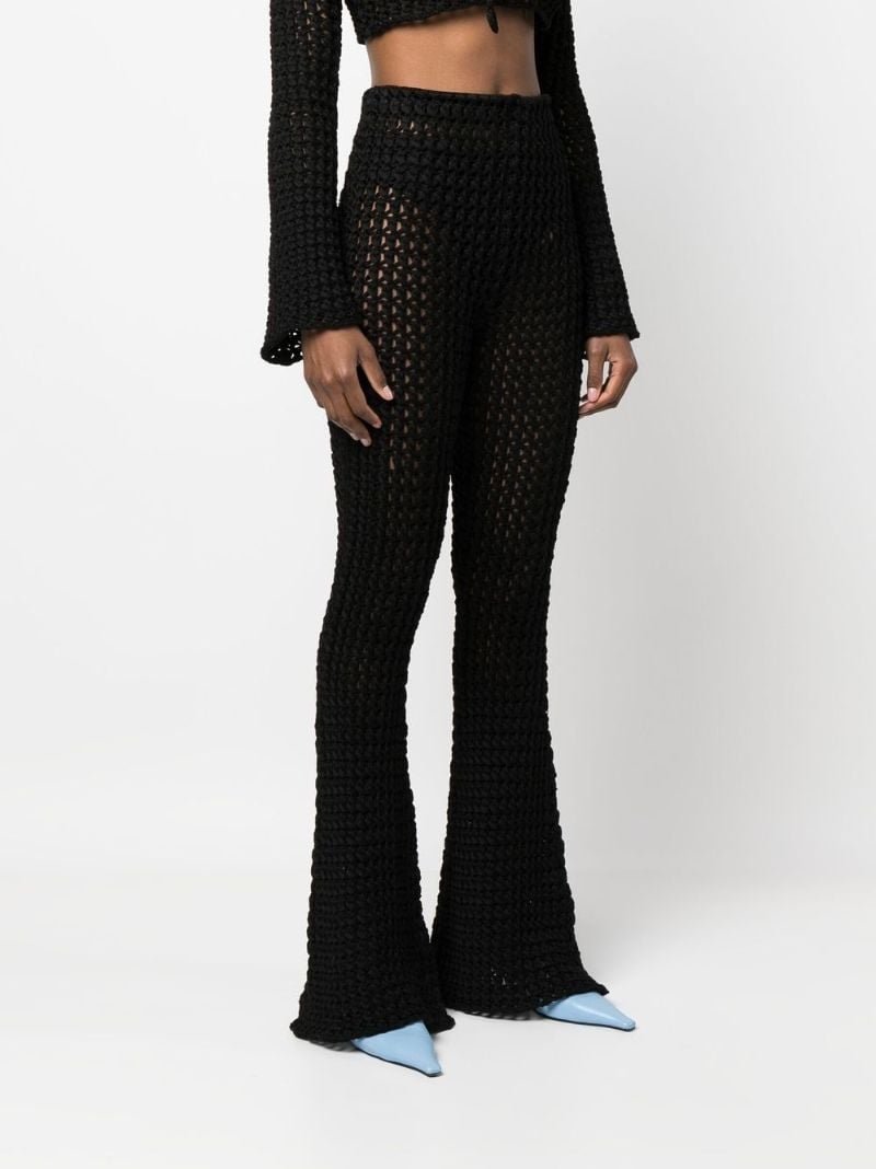 Black Crochet Knit Flared Trousers