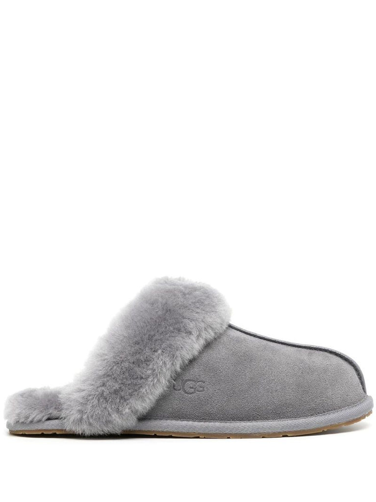 Grey Scuffette Ii Fur Trimmed Slippers