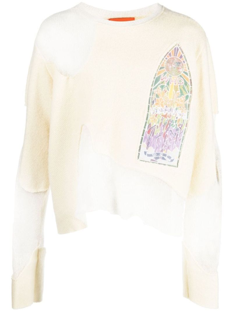 Neutral Veiled Collegiate Distressed Sweater