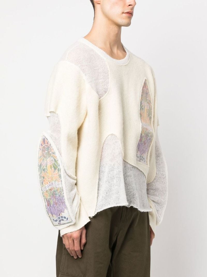 Neutral Veiled Collegiate Distressed Sweater