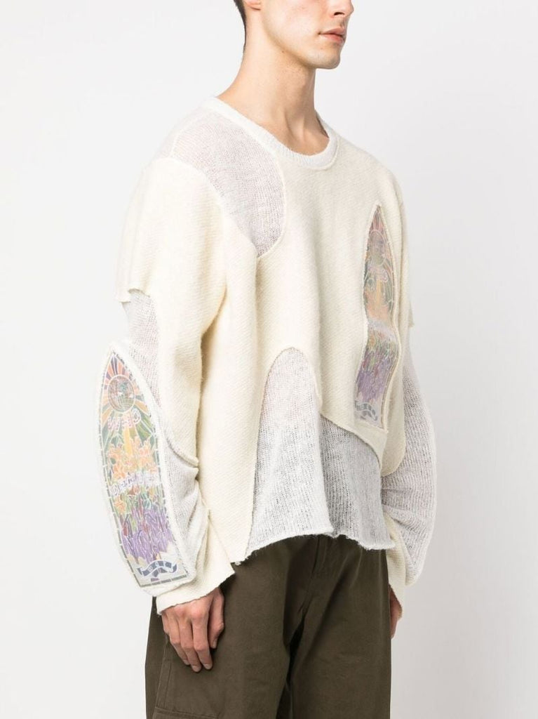 Neutral Veiled Collegiate Distressed Sweater