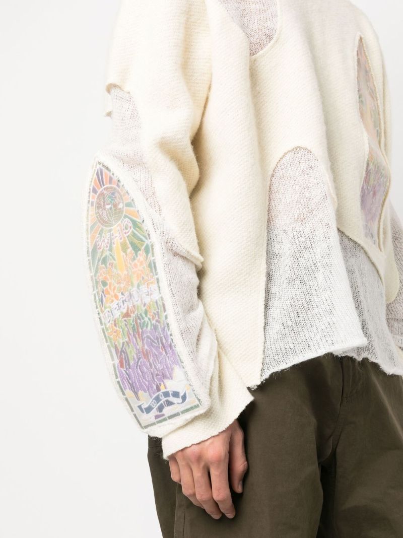 Neutral Veiled Collegiate Distressed Sweater