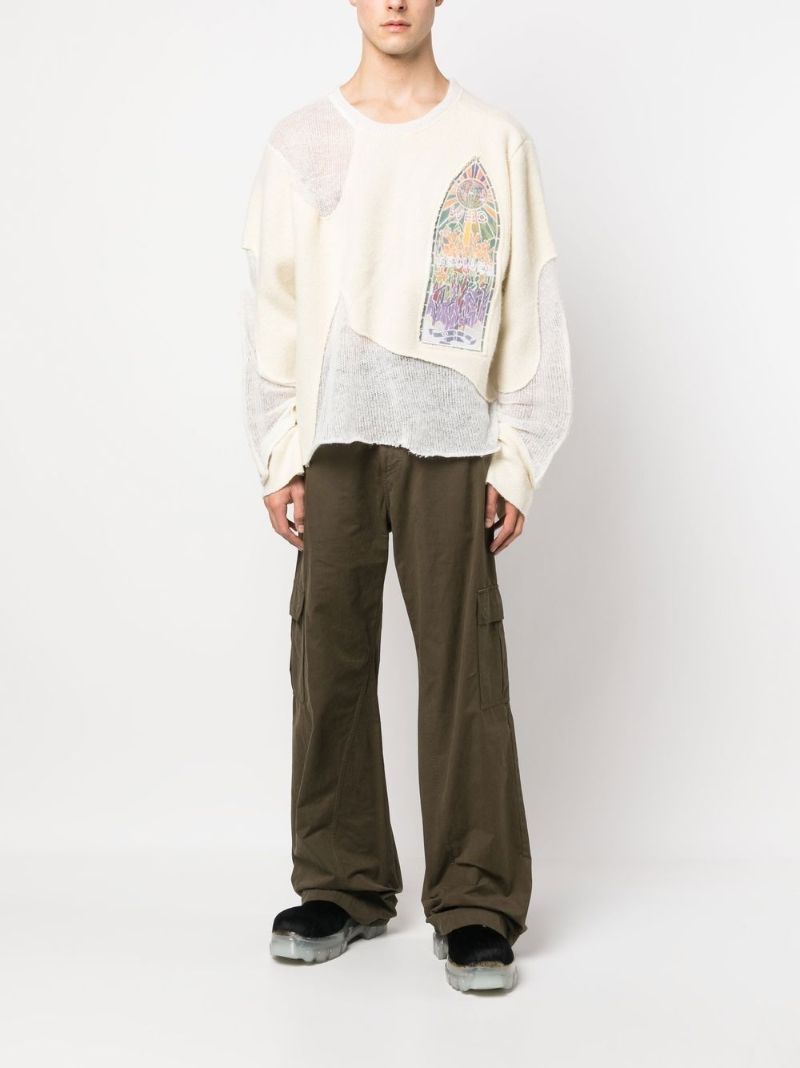 Neutral Veiled Collegiate Distressed Sweater