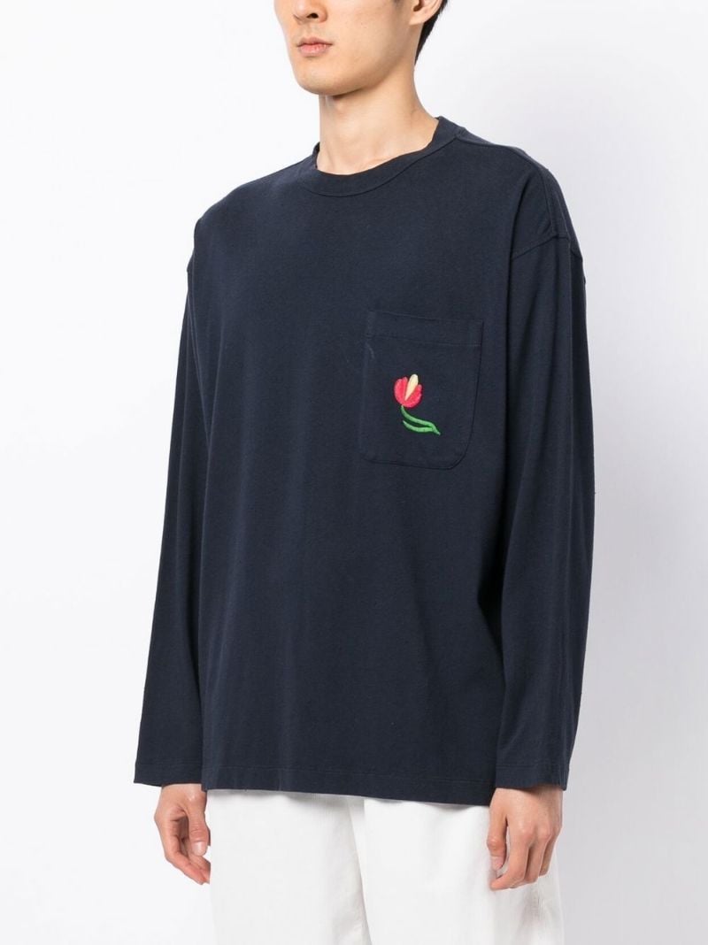 Blue Monterey Floral Embroidered Long Sleeved T-shirt