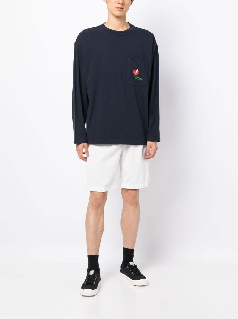 Blue Monterey Floral Embroidered Long Sleeved T-shirt