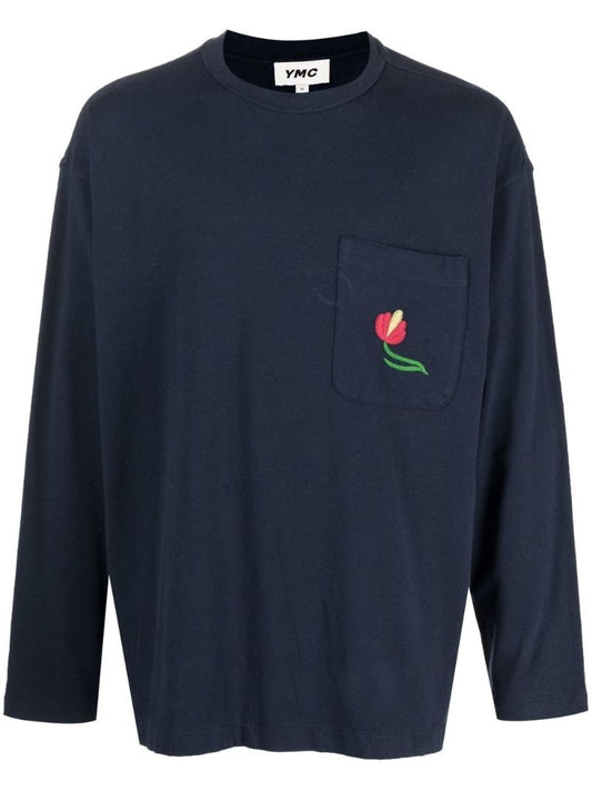 Blue Monterey Floral Embroidered Long Sleeved T-shirt