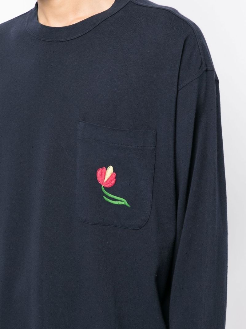 Blue Monterey Floral Embroidered Long Sleeved T-shirt