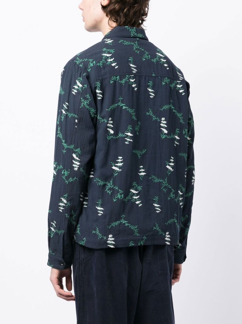 Blue Bowie Floral Embroidery Zip-up Shirt