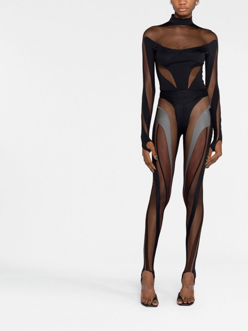 Black Sheer Panelled Stirrup Leggings