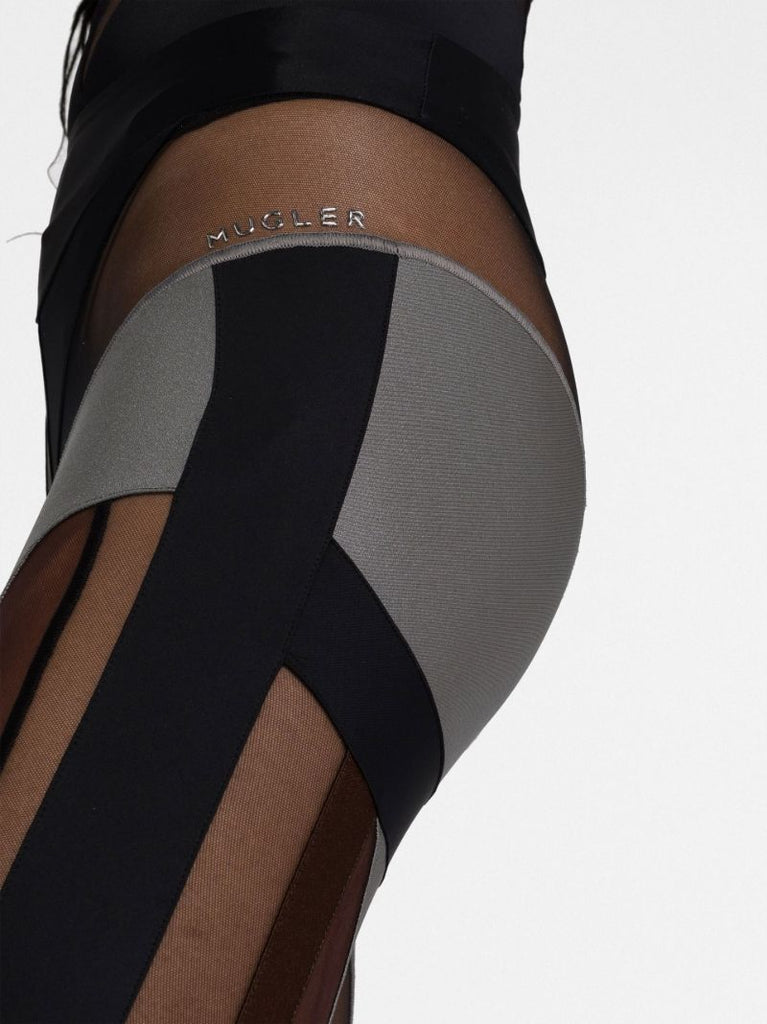 Black Sheer Panelled Stirrup Leggings