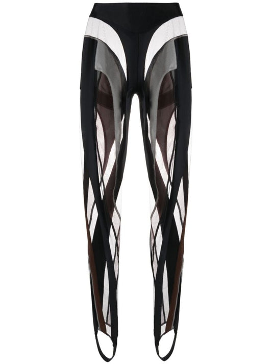 Black Sheer Panelled Stirrup Leggings
