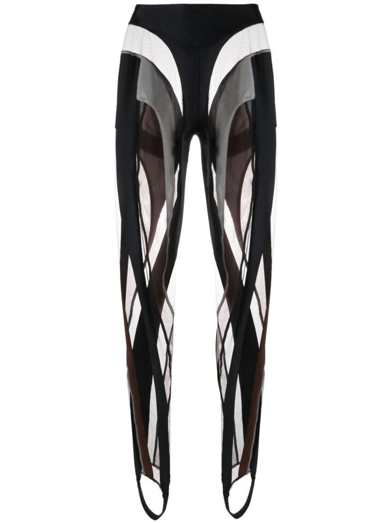 Black Sheer Panelled Stirrup Leggings