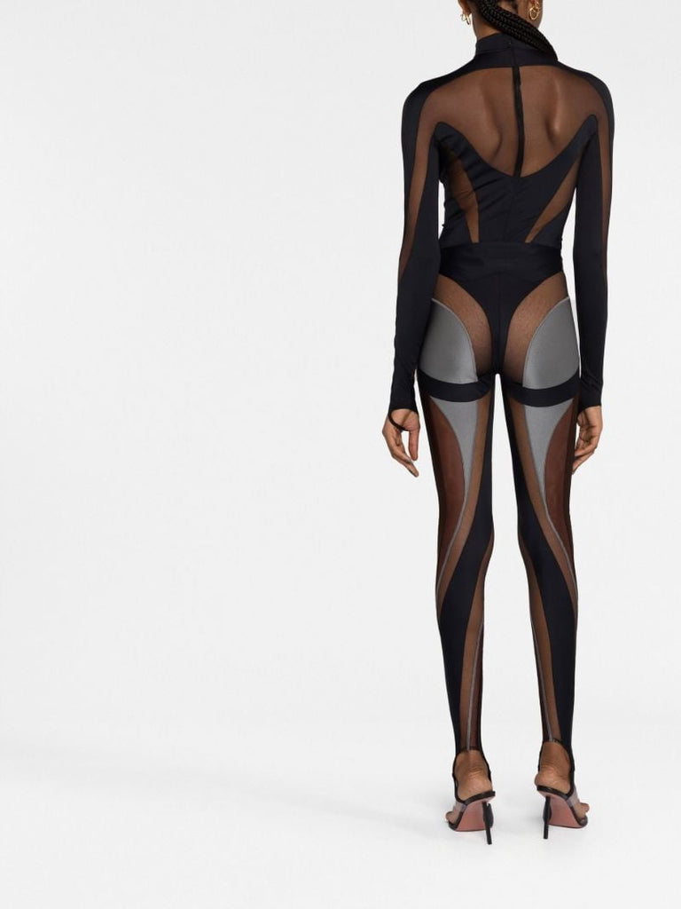 Black Sheer Panelled Stirrup Leggings