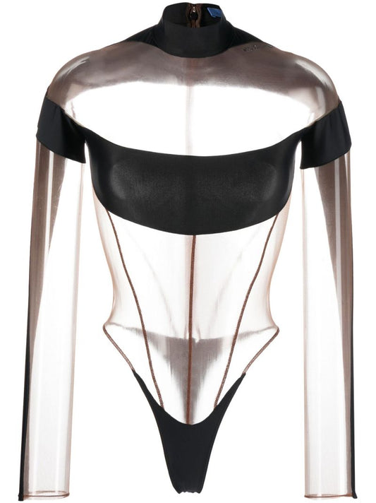 Black Panelled High-neck Bodysuit