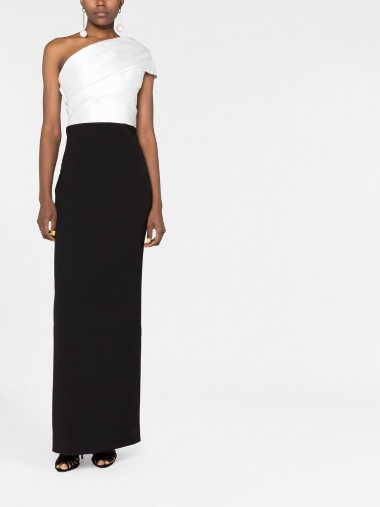 Black and White Selia One-shoulder Maxi Dress