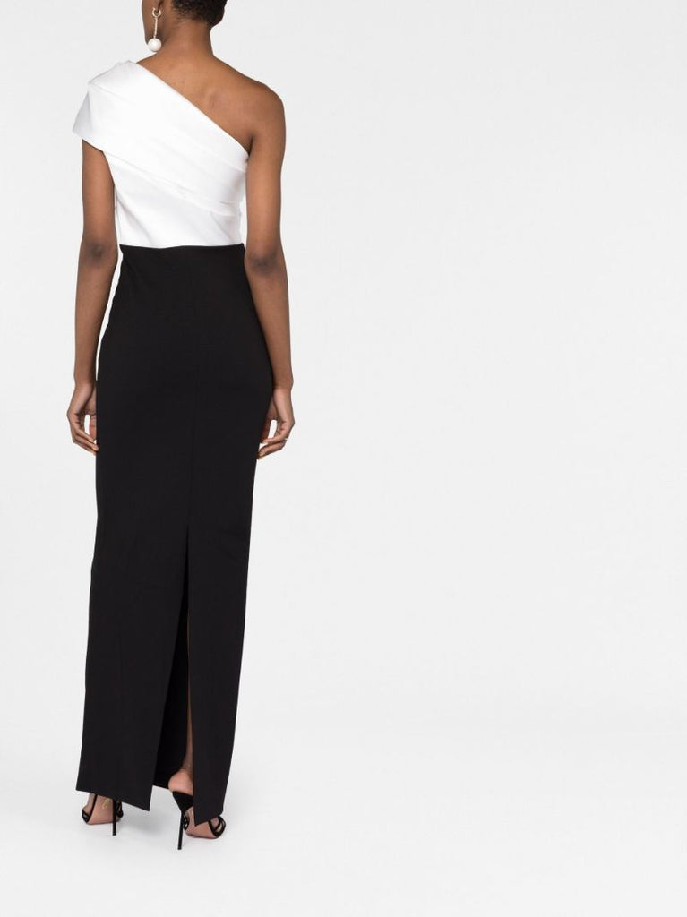 Black and White Selia One-shoulder Maxi Dress