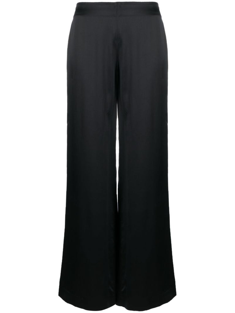 Black Devon Wide-leg Silk Trousers