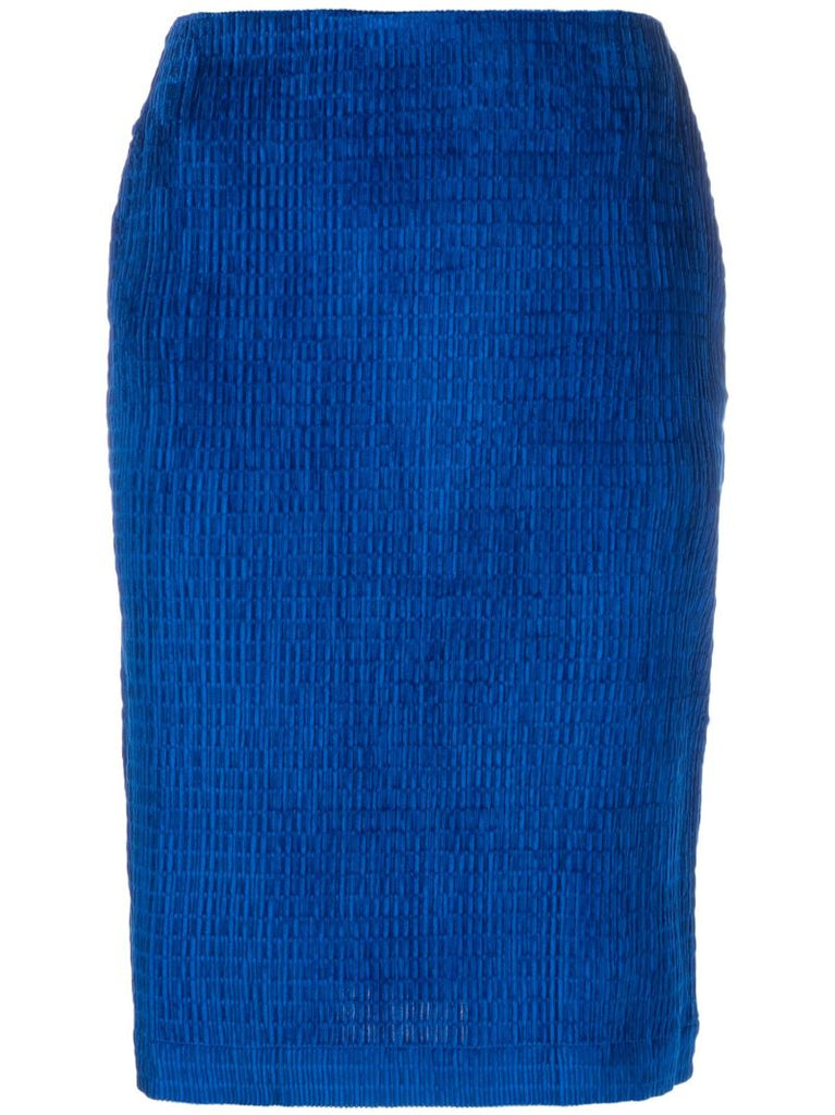 Blue Emma Jacquard Pencil Skirt