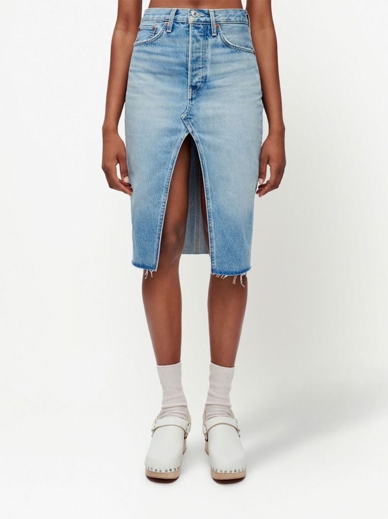 Blue Denim Midi Skirt