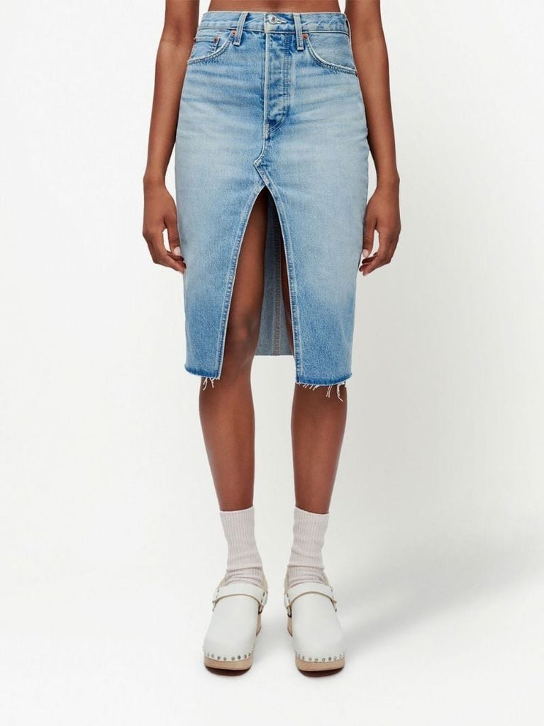 Blue Denim Midi Skirt