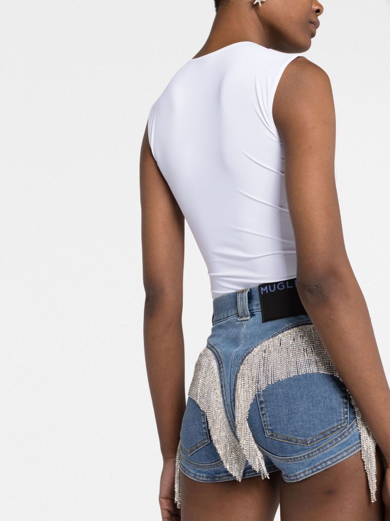 Blue Crystal Fringe Denim Shorts