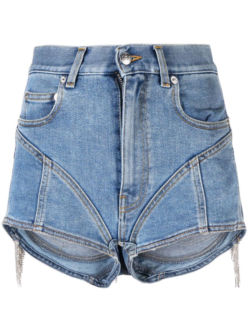 Blue Crystal Fringe Denim Shorts