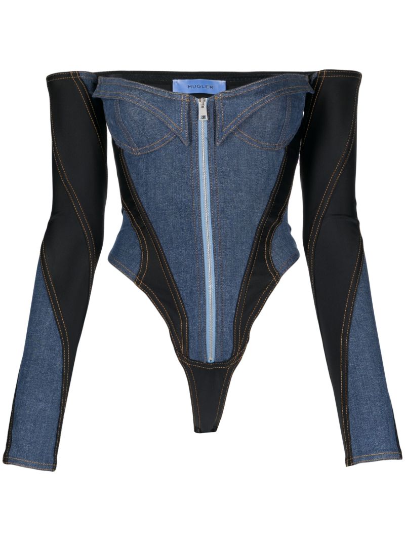 Blue Off-the-shoulder Denim Bodysuit