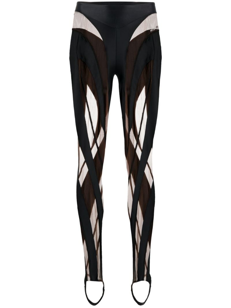 Black Sheer Panelled Stirrup Leggings