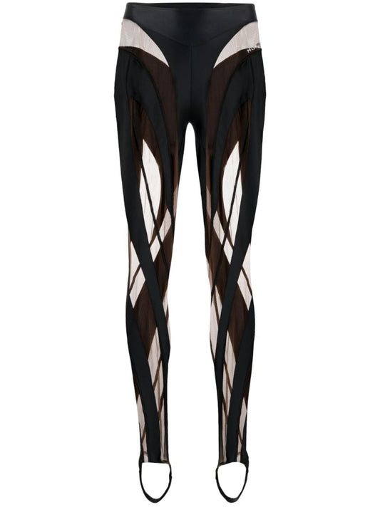 Black Sheer Panelled Stirrup Leggings