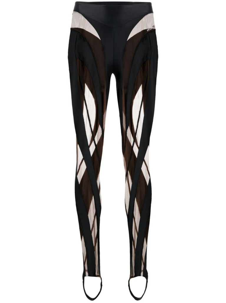Black Sheer Panelled Stirrup Leggings