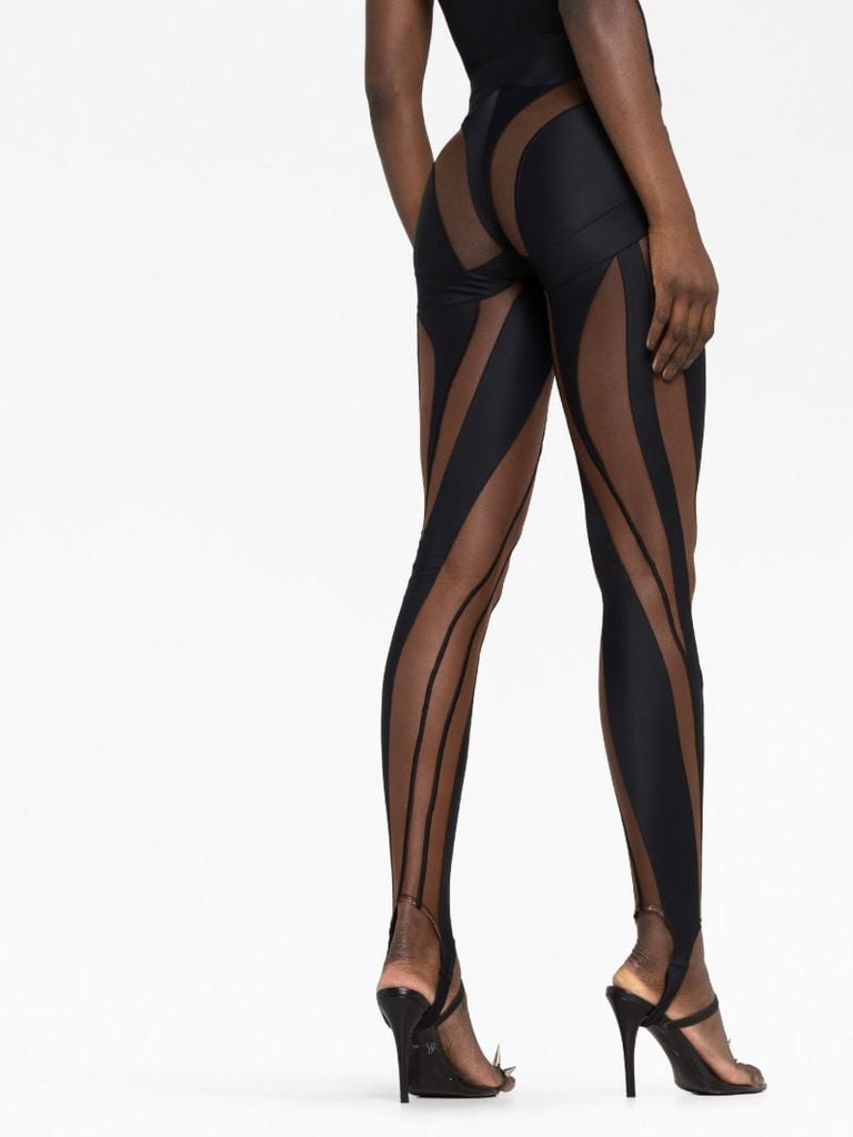 Black Sheer Panelled Stirrup Leggings
