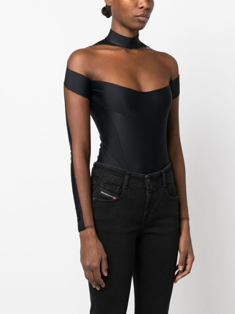Black Panelled High-neck Bodysuit