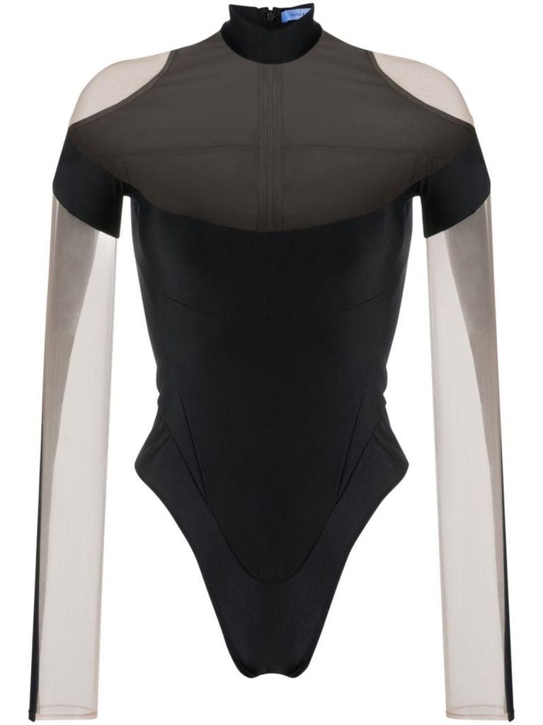 Black Panelled High-neck Bodysuit