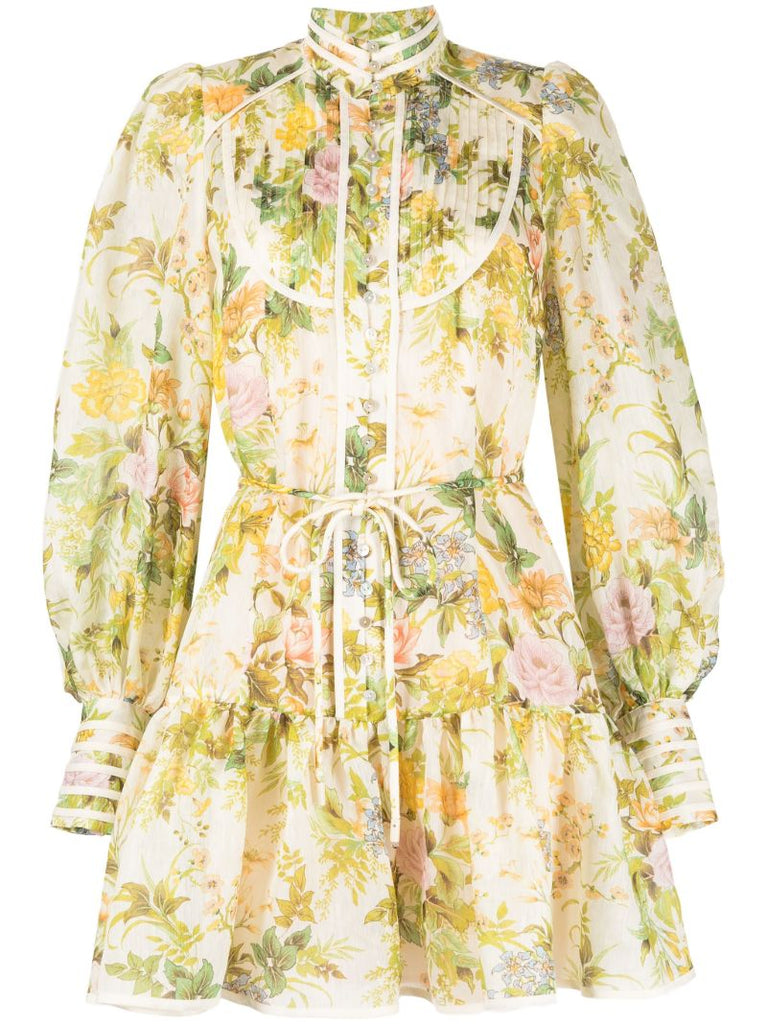 Neutral Eden Floral Print Mini Dress