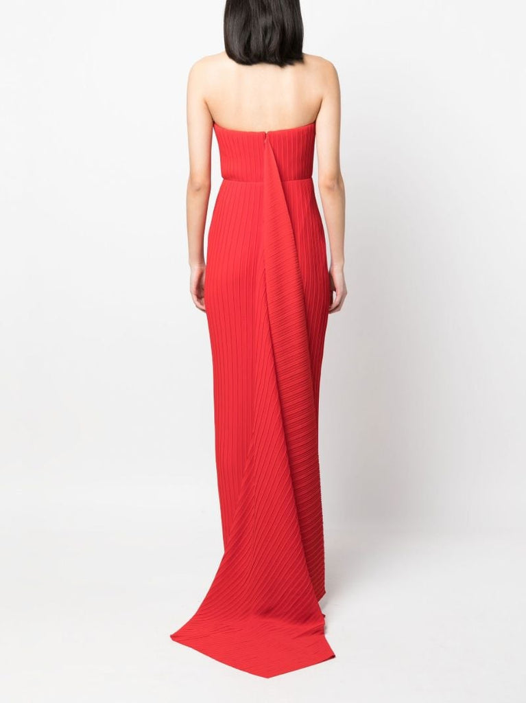 Red Harlee Pleated Strapless Maxi Dress