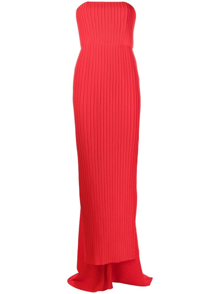 Red Harlee Pleated Strapless Maxi Dress