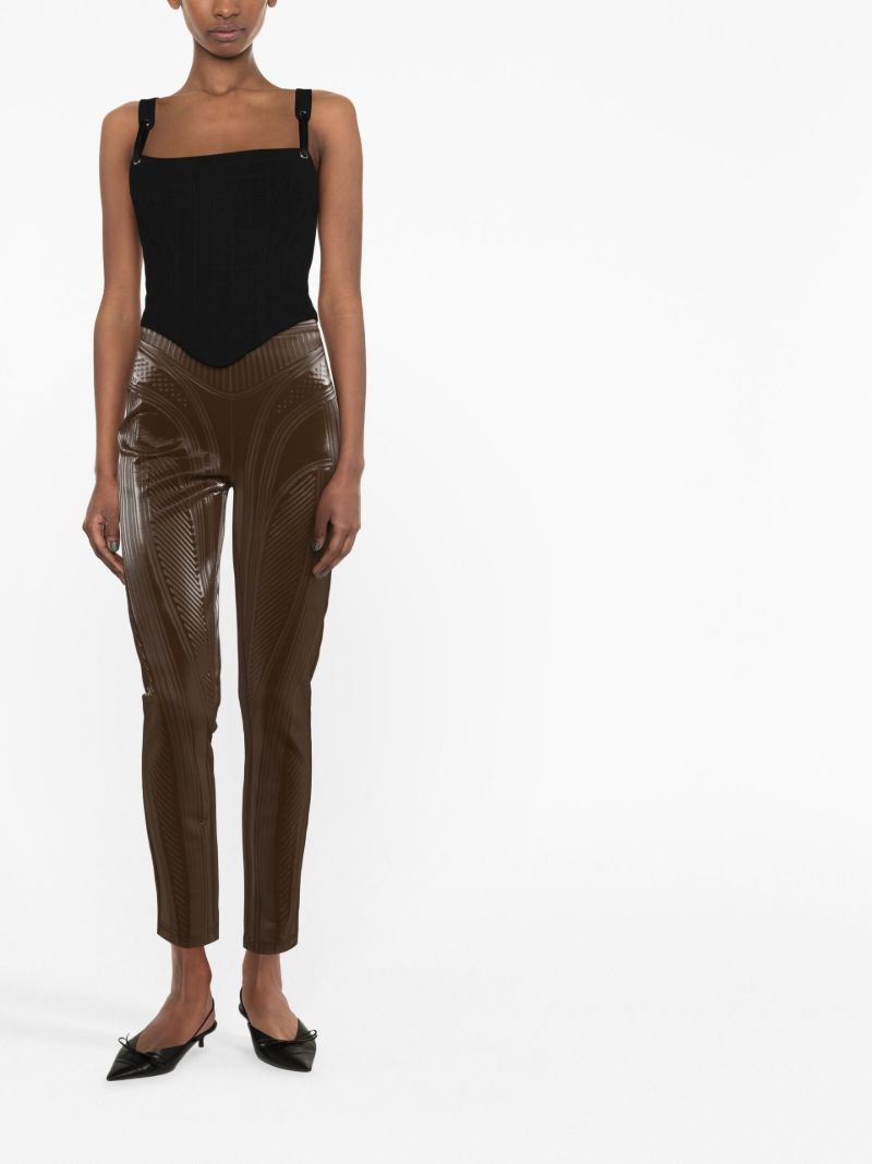 Brown Embossed Faux Leather Trousers